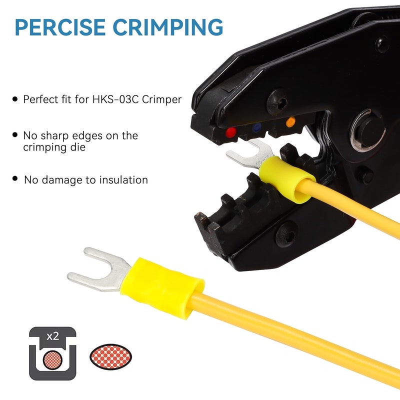 HK-S 120PCS Insulated Fork Spade Wire Connectors - Yellow 12-10 AWG M4 Stud Size #8 - Tinned Red Copper - U-Type Electrical Crimp Terminals - Image 4